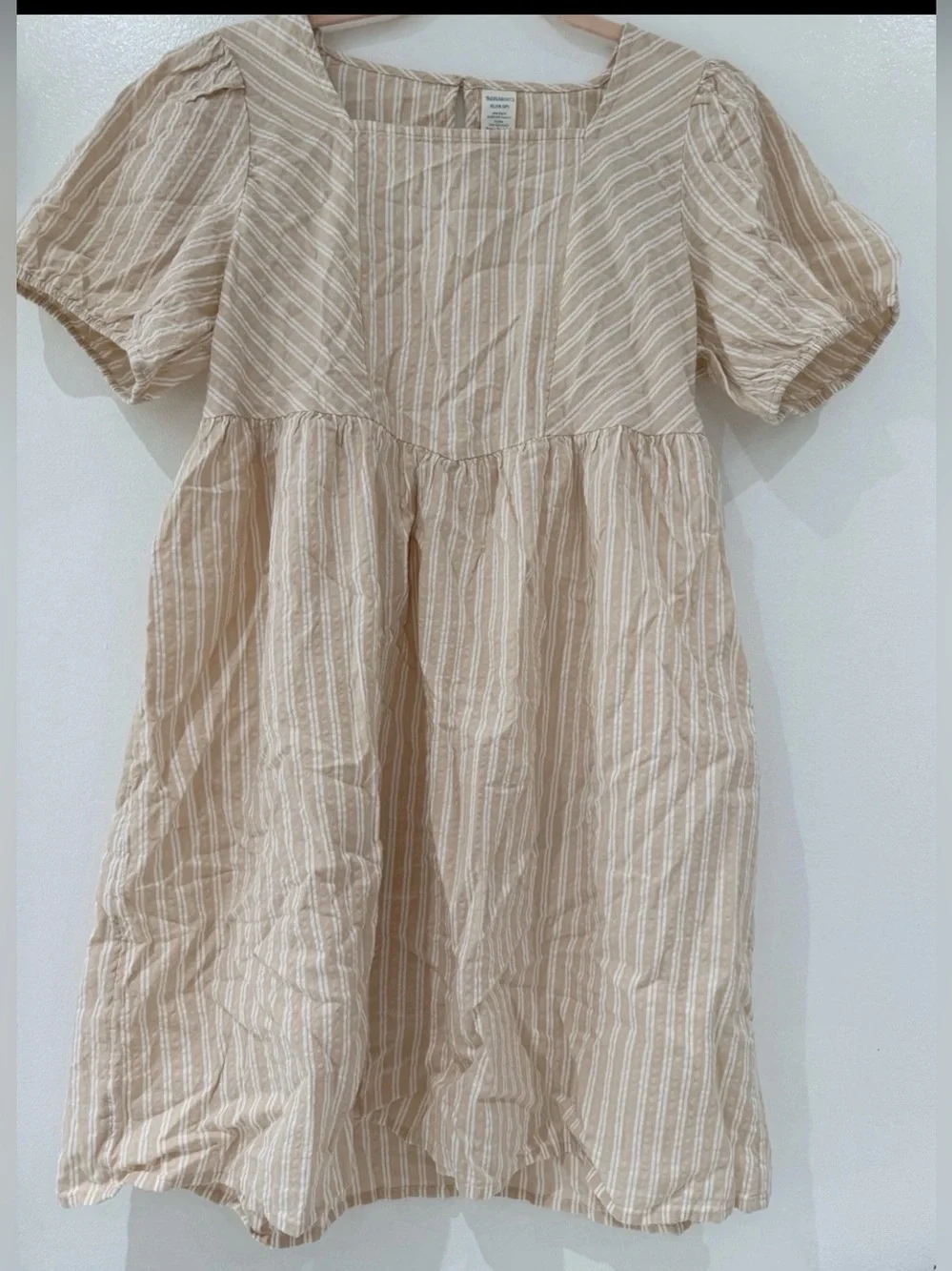 Thereabouts Girls XL 18.5 Plus Beige Stripe Empire Waist Puff Sleeve 100% Cotton